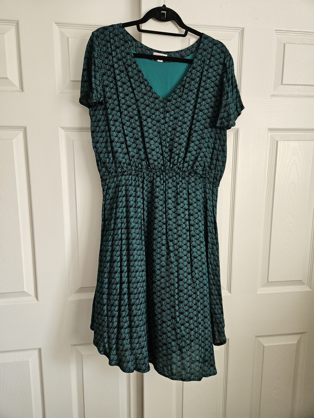 Merona Teal Seashell Patterned V-Neck Flutter Sleeve Dress